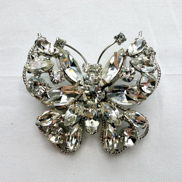 Vintage 1950s Rhinestone Butterfly Brooch Weiss Eisenberg Style Wedding Bridal - Picture 1 of 9